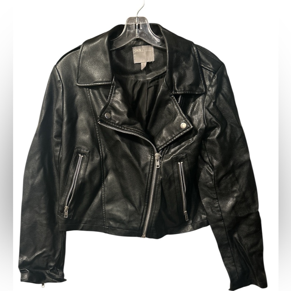 ASOS Faux leather biker jacket Women's Size 6 Oversized Baggy Black (997)